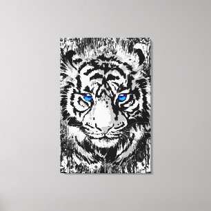 Siberian White Tiger Head - Tiger Blue Eyes Canvas Print