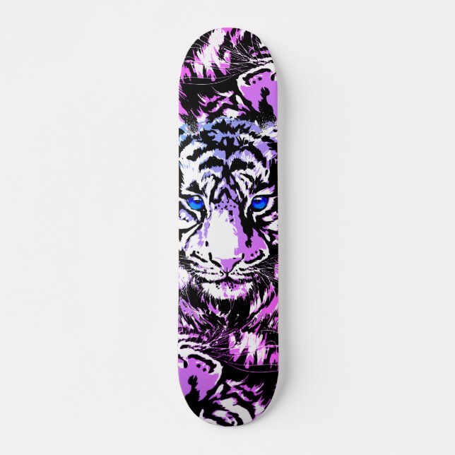Siberian White Tiger Head - Tiger Skateboard Blue (Front)