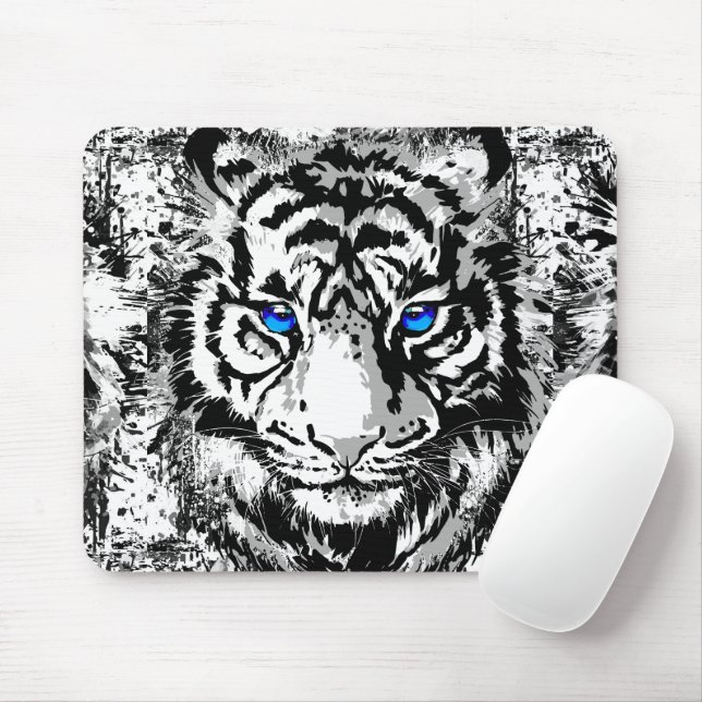 Siberian White Tiger - Tiger Blue Eyes Mousepad  (With Mouse)