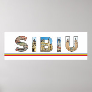sibiu city romania landmark inside text symbol tra poster