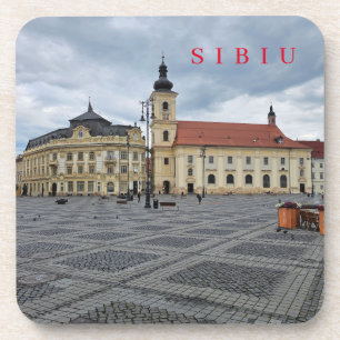 Sibiu Town Hall and church view coasters
