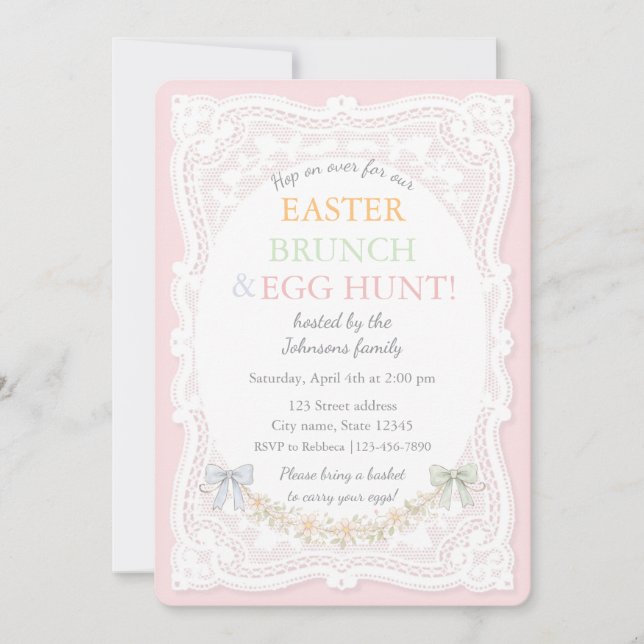 Sibling Baby Bib Watercolor Floral Bunny Invitation (Front)