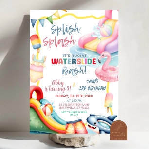 Sibling Backyard Waterslide Birthday Bash Invitation