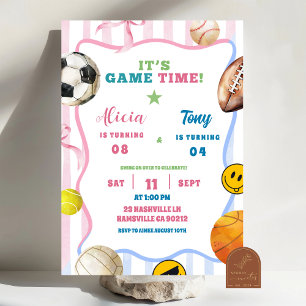 SIBLING Boy and Girl Sports Birthday Game time Invitation