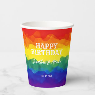 Sibling Colourful Rainbow Joint Birthday Paper Cups