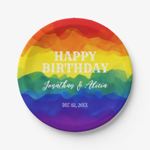 Sibling Colourful Rainbow Joint Birthday  Paper Plate