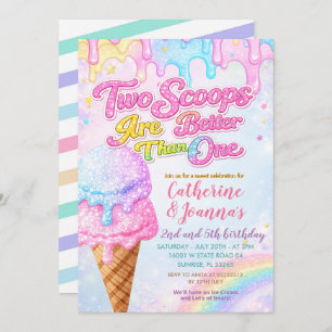 Sibling Double the Scoops Joint Birthday Invitation