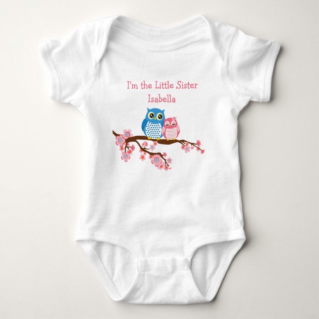 Sibling Owls Little Sister Matching Infant T-Shirt Baby Bodysuit (Front)