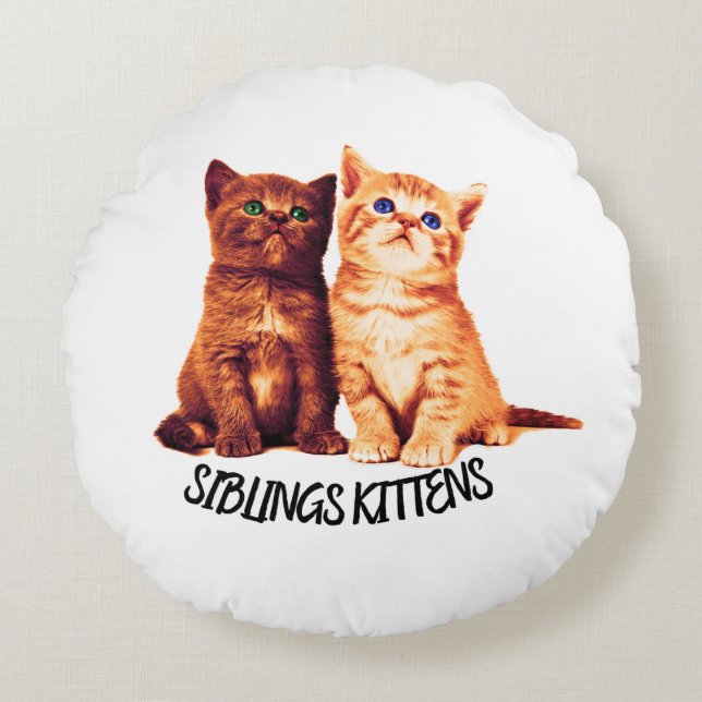 Siblings kittens, two cute cats  Round Pillow (Front)