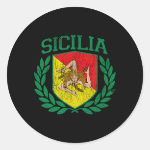 Sicilia Flag And Shield With Trinacria Sicily Classic Round Sticker