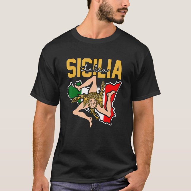 Sicilia Flag Sicily Palermo Italy 32 T-Shirt (Front)