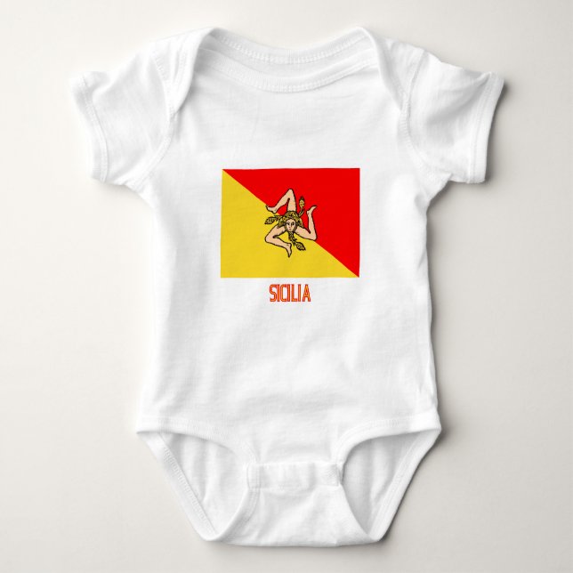 Sicilia flag with name baby bodysuit (Front)