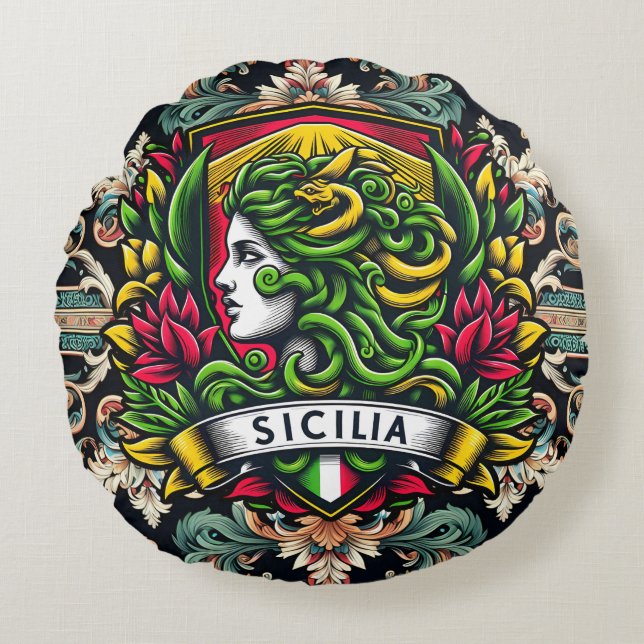 Sicilia Sicilian Design  Round Cushion (Front)
