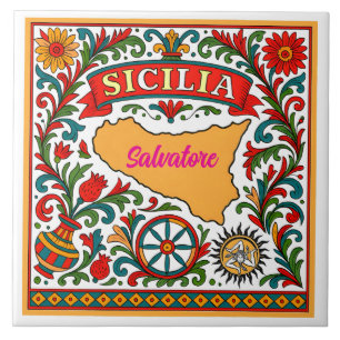 Sicilia Sicilian Design Tile (customise with name)