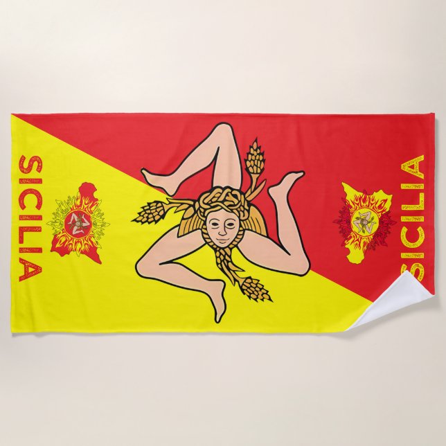 Sicilia Sicilian Flag Trinacria Beach Towel (Front)