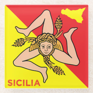 Sicilia Trinacria Sicilian Flag design  Glass Coaster