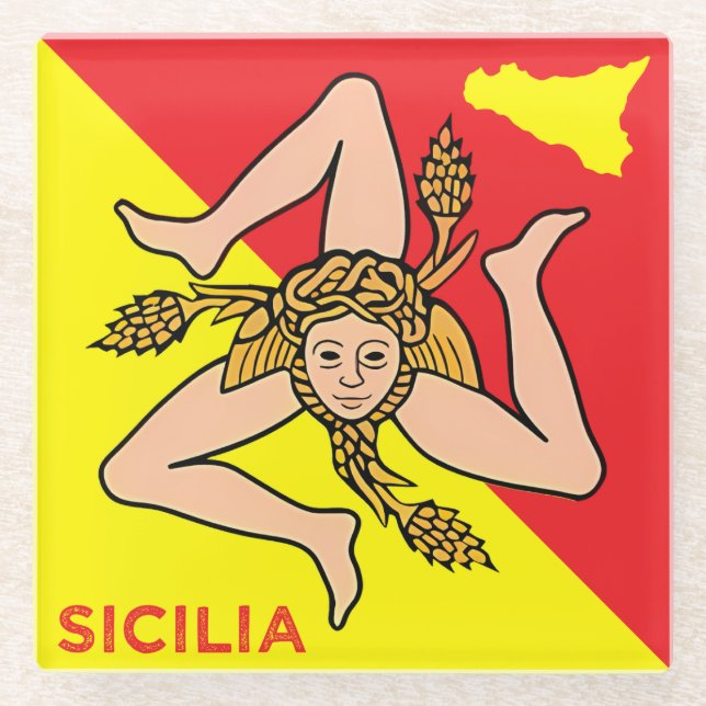 Sicilia Trinacria Sicilian Flag design  Glass Coaster (Front)