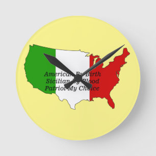 Sicilian American Italian Patriot USA Map  Round Clock