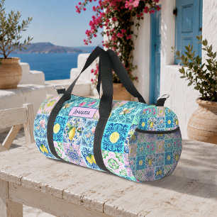 Sicilian Azulejo Turquoise Citrus Mediterranean  Duffle Bag