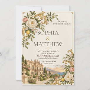 Sicilian Baroque Cream & Antique Gold Wedding Invitation