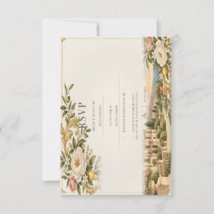Sicilian Baroque Wedding Cream & Antique Gold RSVP Card