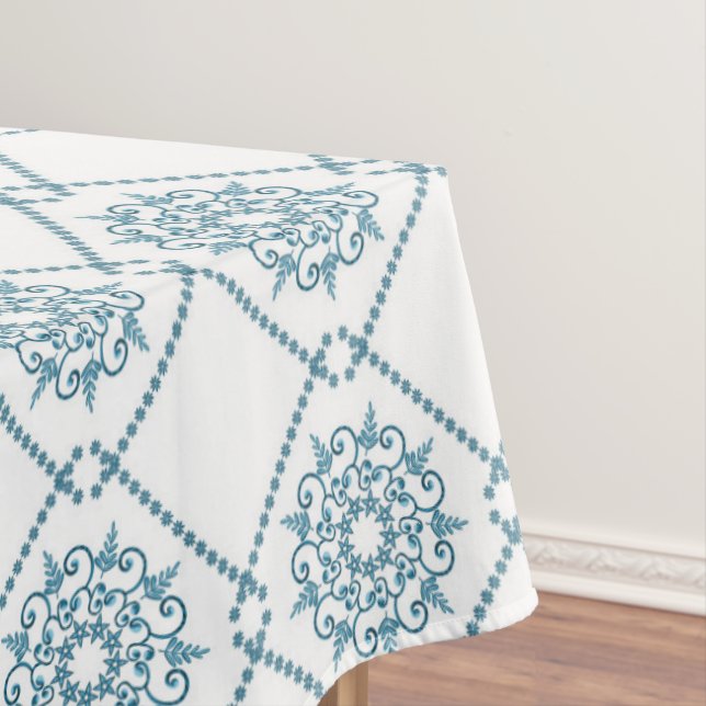 Sicilian Blue Ceramic tile pattern, repeating text Tablecloth (In Situ)