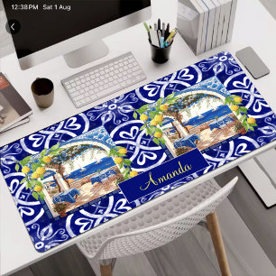 Sicilian Blue Majolica Citrus Tile Desk Mat