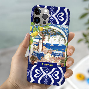 Sicilian Blue Majolica Citrus Tile Pattern iPhone 15 Case