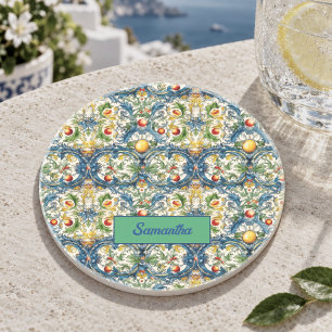 Sicilian Blue Majolica Mediterranean Oranges Coaster