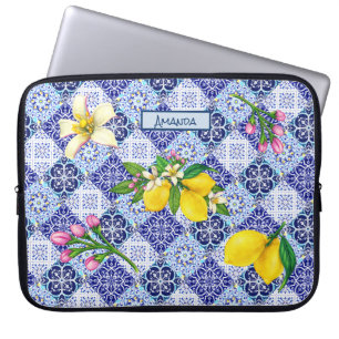 Sicilian blue Mediterranean citrus ceramic tiles Laptop Sleeve