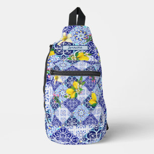 Sicilian blue Mediterranean citrus ceramic tiles Sling Bag