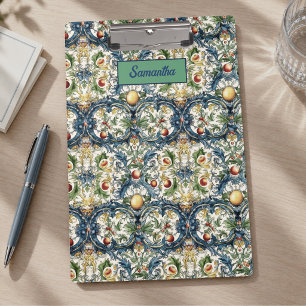 Sicilian Blue Mediterranean Citrus Lemon Tiles Clipboard