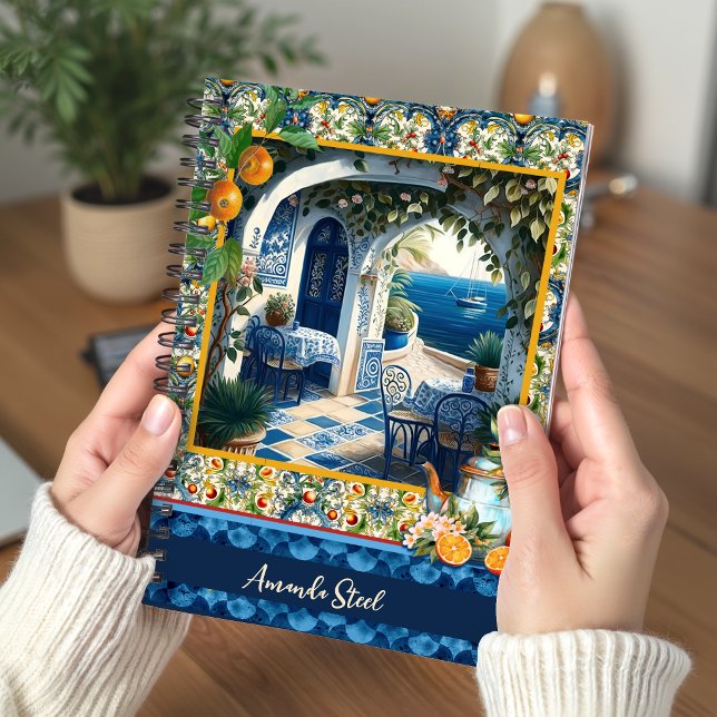 Sicilian Blue Mediterranean Citrus Tile Art Notebook (Creator Uploaded)