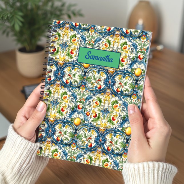 Sicilian Blue Mediterranean Citrus Tile Pattern Notebook (Creator Uploaded)