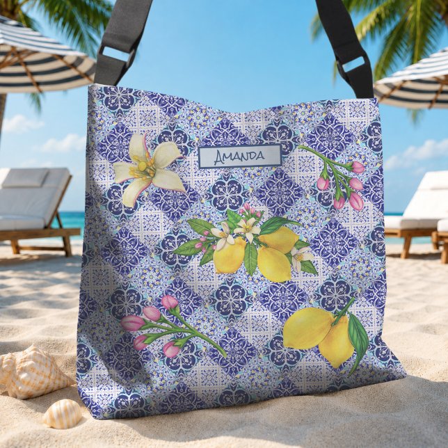 Sicilian Blue Mediterranean Citrus Tiles Crossbody Bag (Creator Uploaded)