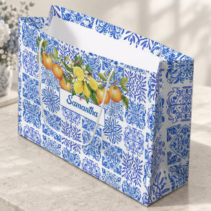 Sicilian blue yellow citrus Mediterranean azulejo  Large Gift Bag