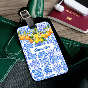 Sicilian blue yellow citrus Mediterranean azulejo  Luggage Tag