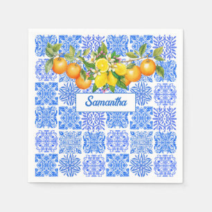 Sicilian blue yellow citrus Mediterranean azulejo  Napkin