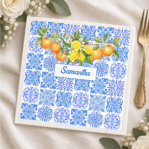 Sicilian blue yellow citrus Mediterranean azulejo Napkin