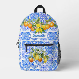 Sicilian blue yellow citrus Mediterranean azulejo  Printed Backpack