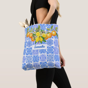Sicilian blue yellow citrus Mediterranean azulejo Tote Bag