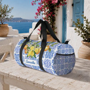 Sicilian blue yellow Mediterranean azulejo citrus Duffle Bag