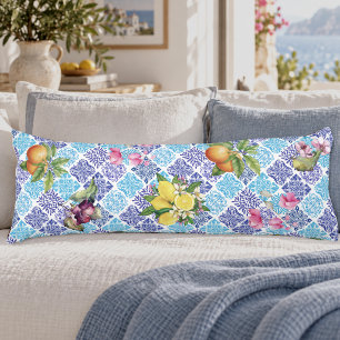 Sicilian citrus floral Mediterranean azulejo tiles Body Cushion