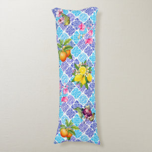 Sicilian citrus floral Mediterranean azulejo tiles Body Cushion