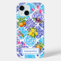 Sicilian citrus floral Mediterranean azulejo tiles