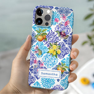 Sicilian citrus floral Mediterranean azulejo tiles iPhone 15 Case
