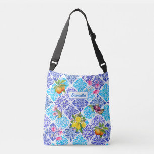 Sicilian citrus floral Mediterranean azulejo tiles Crossbody Bag