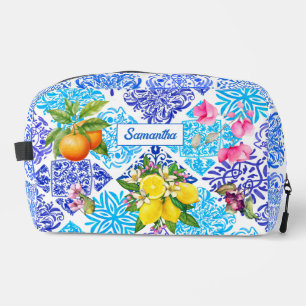 Sicilian citrus floral Mediterranean azulejo tiles Dopp Kit