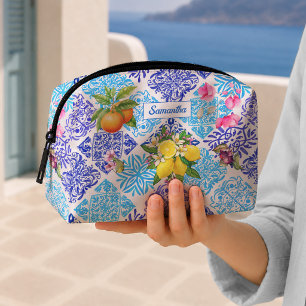 Sicilian citrus floral Mediterranean azulejo tiles Dopp Kit