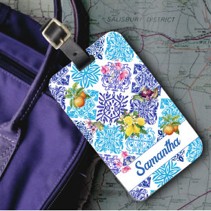 Sicilian citrus floral Mediterranean azulejo tiles Luggage Tag